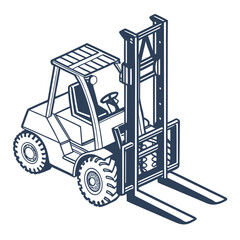 Dark blue forklift lifting machine on white background industrial vehicle