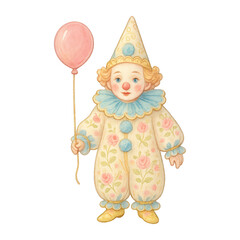Fototapeta premium PNG Vintage clown with balloon illustration.