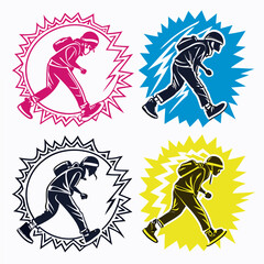 Dynamic figures in motion with abstract bursts action movement