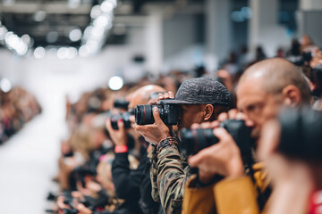 Naklejka premium crowd of photographers capturing runway show, 
