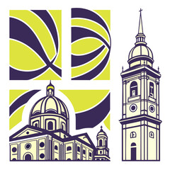 Church tower dome abstract shapes building architecture