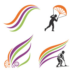 Colorful swooshes and sport silhouettes abstract background
