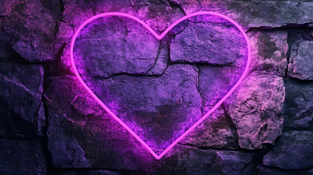 Neon heart shape on a stone wall - Powered by Adobe