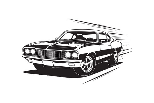 Naklejki Car line art drawing, outline car Design, car coloring page, car sketch vector art illustration, car line silhouette design