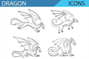 Dragon Icons Collection for Fantasy Design, Games, and Mythological Themes