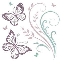 Elegant Butterflies and Swirling Floral Flourishes swirls decorative
