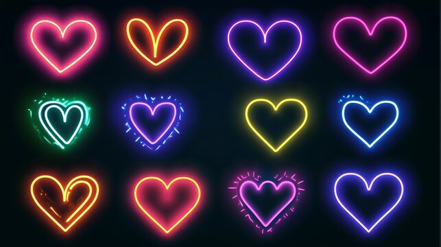 Neon heart shapes on a black background