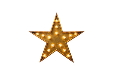 Obraz premium Golden marquee star with bright bulbs creating vintage theater signage effect, isolated on a transparent background