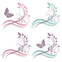 Floral butterfly swirl design elements decorative organic