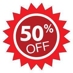 Red burst 50 percent off sale sticker for marketing campaigns and promotions