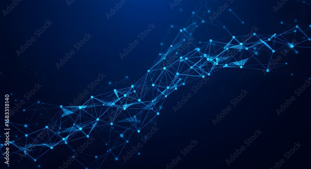 Poster abstract network of interconnected nodes and lines forming a complex, flowing structure against a da