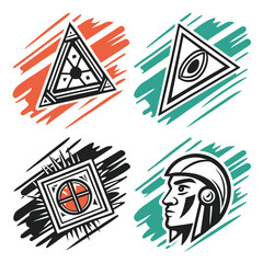 Geometric Symbols and Tribal Head Design ancient