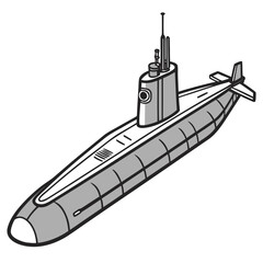 Gray submarine with periscope and antenna naval vessel