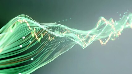 Long, curvy green line with many small dots scattered along it. flowing green energy line morphing into soaring stock candlesticks, soft neon glow, minimal background, sustainable energy stocks - Powered by Adobe