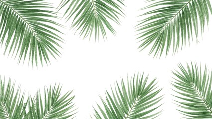 Isolated leaves of a coconut palm tree on a white backdrop