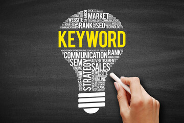 KEYWORD bulb word cloud collage, business concept on blackboard