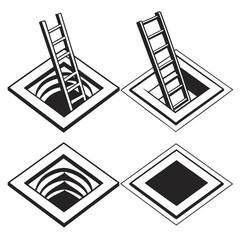 Isometric square hatches with ladders and abstract patterns illusion