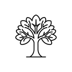 Stylized outline of a tree with broad leaves isolated on white background