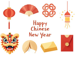 Festive illustration featuring traditional Chinese New Year elements and decorations.
