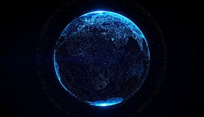 Digital globe, glowing blue network