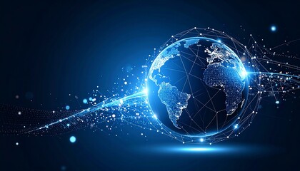 Digital globe, interconnected world, glowing network