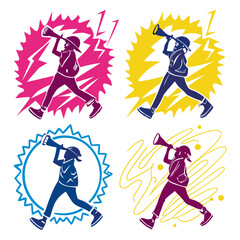 People with megaphones and abstract shapes shouting