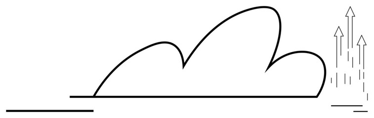 Abstract cloud with ascending arrows emanating upward. Ideal for growth, progress, innovation, technology, business strategy, success, digital transformation. Simple flat metaphor