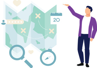 Boy displays map using magnifier