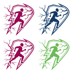 Runner breaking through lightning bolt design running athlete