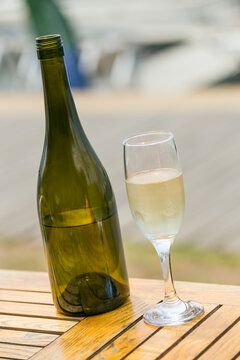 Wine bottle and glass