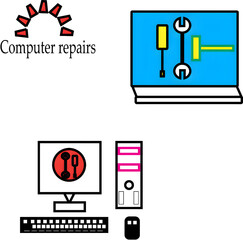 Modern Computer and Laptop Repair Logo PNG – Isolated Tech Support Badge Design on Transparent Background for IT Services and Electronics Maintenance