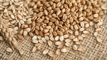 Fototapeta premium Macro shot of seeds on coarse fabric