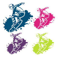 Skateboarder in motion with colorful splashes skateboarding action