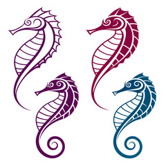 Stylized Seahorse Icons Purple Blue marine life