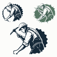 Miner working with pickaxe in stylized circles digging