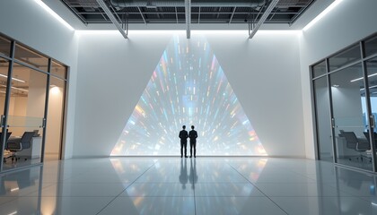 Futuristic Office with Holographic Display and City View