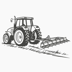 Tractor plowing field with agricultural equipment farming agriculture