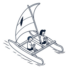 Two people sailing a pedal boat on water catamaran ocean