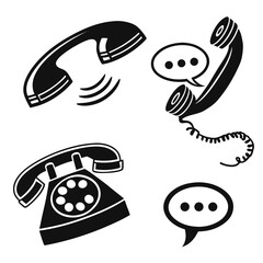 Vintage telephone and speech bubble icons communication retro