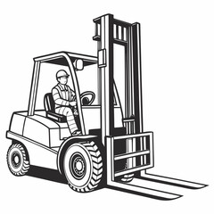 Worker driving heavy duty forklift machine vector