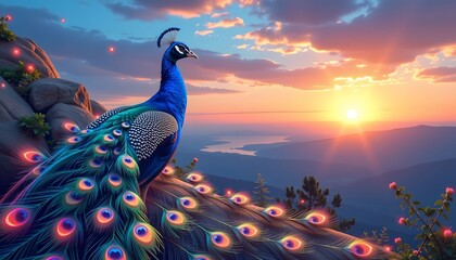 Majestic Peacock Under Dawn Sky