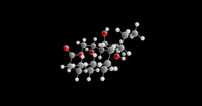 Sorbitan monolaurate molecule, rotating 3D model of e493, looped video on a black background

