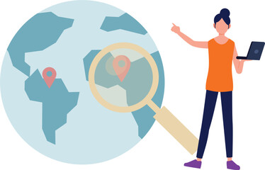 Girl found her pin around the world using laptop.