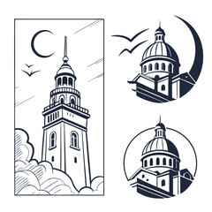 Tower dome building silhouette design architecture