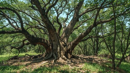 Obraz premium Twisted tree in a protected woodland area