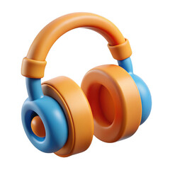 Stylized 3d orange and blue headphones isolated on transparent background