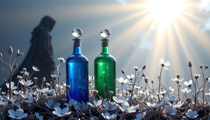 Elegant Glass Bottles Mystical Setting
