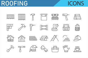 Collection of Roofing Icons – Construction, Tools, and Safety Gear