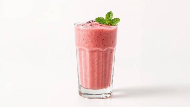 Clear glass filled with a flavorful strawberry smoothie on a light background