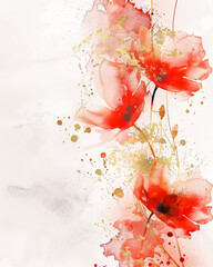 Watercolor Red Floral Background with Copy Space, Flower Graphic Design for Invitations